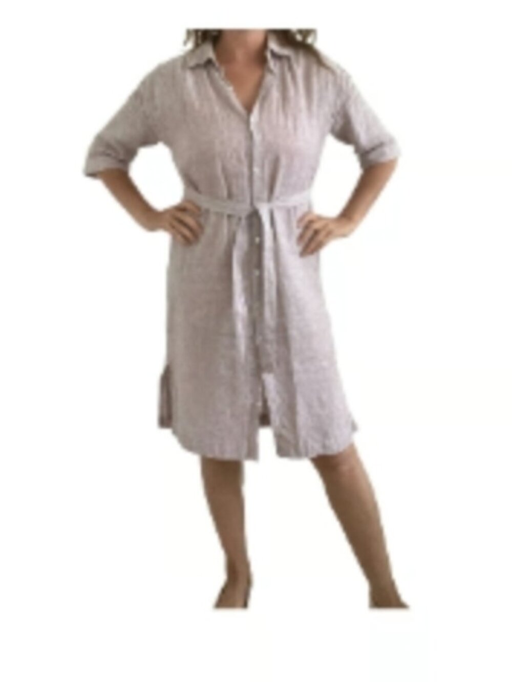 Tahari Linen Button Down Belted Short Sleeve Tunic Dress Size Med NWOT